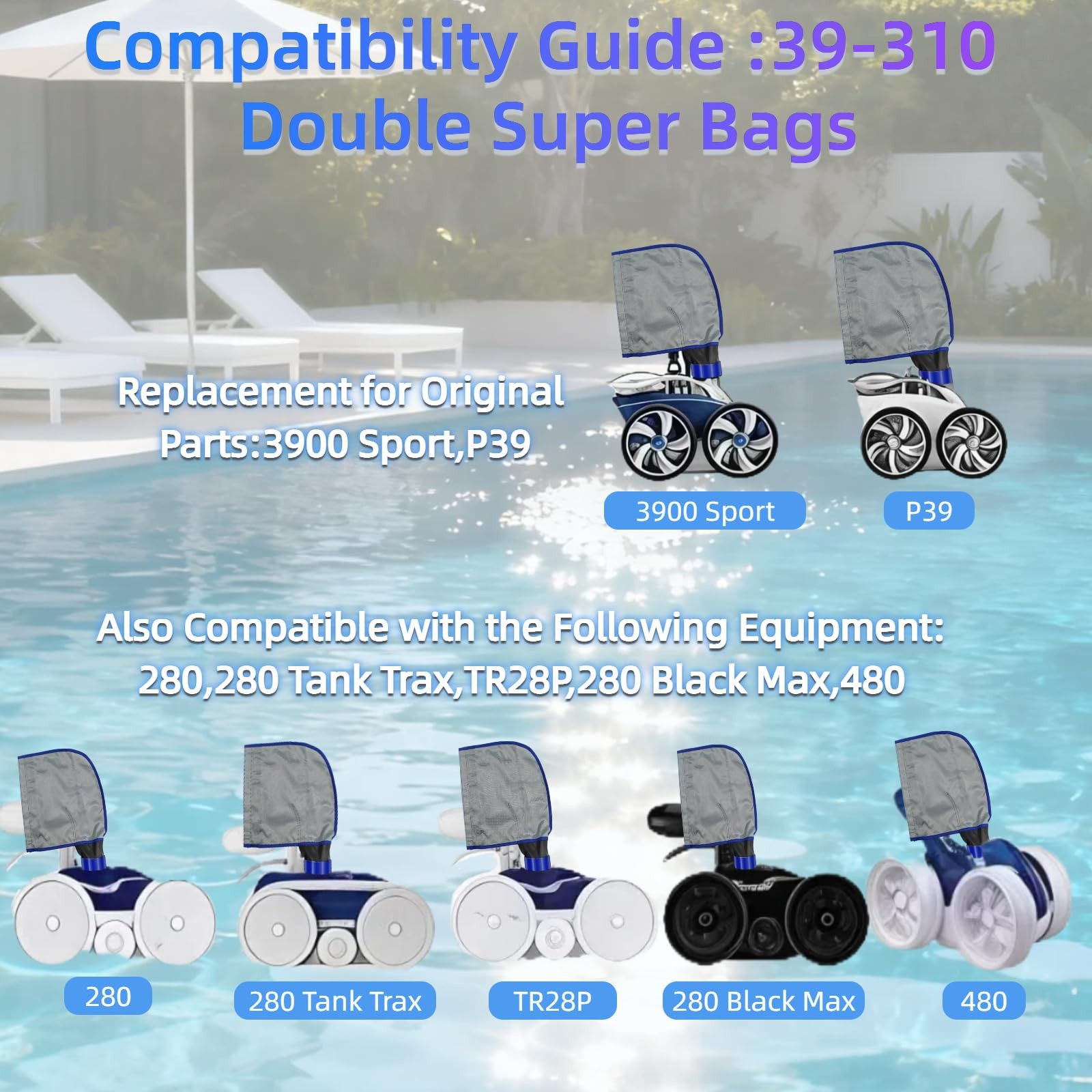 « 3900 Pool Cleaner Bag with Zipper 5L Capacity Compatible with 3900, P39,