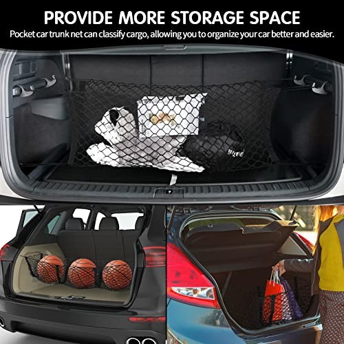 2 Pcs Car Rear Cargo Net, Adjustable Elastic Mesh Cargo 43.3 x 15.7 Inches