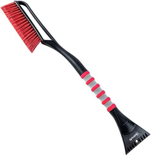Red 27&Prime; Snow Brush & Ice Scraper with Ergonomic Foam Grip – Detachable