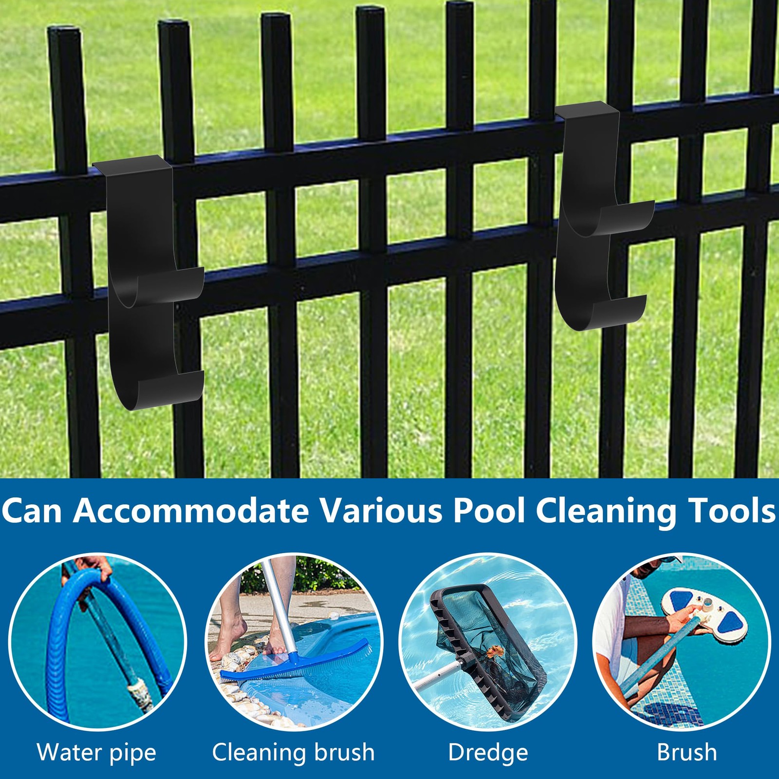 4 Pcs Pool Fence Hooks for Pool Equipment, Black Heavy Duty Fence Hooks for P…