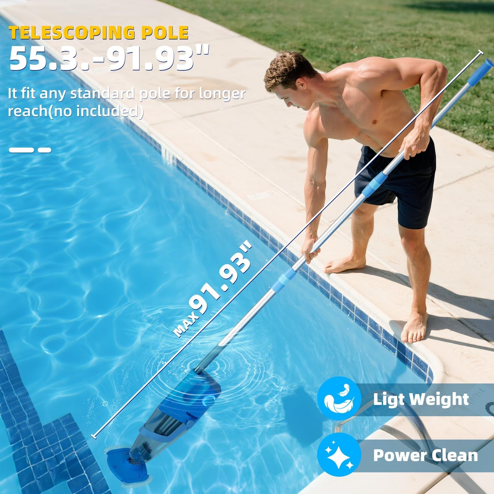Cordless Pool Vacuum with Telescopic Pole, 26.5 gallons/min Powerful Suction,…