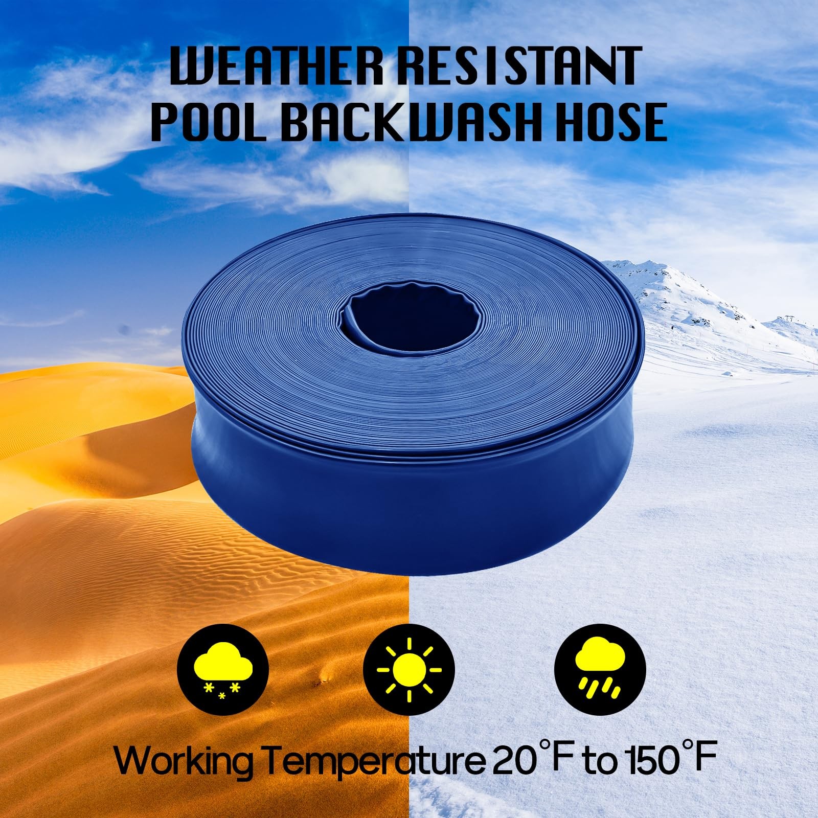 Mosenpol Pool Backwash Hose 1-1/2&Prime; x 100 FT – Heavy Duty x 100&prime;, Blue