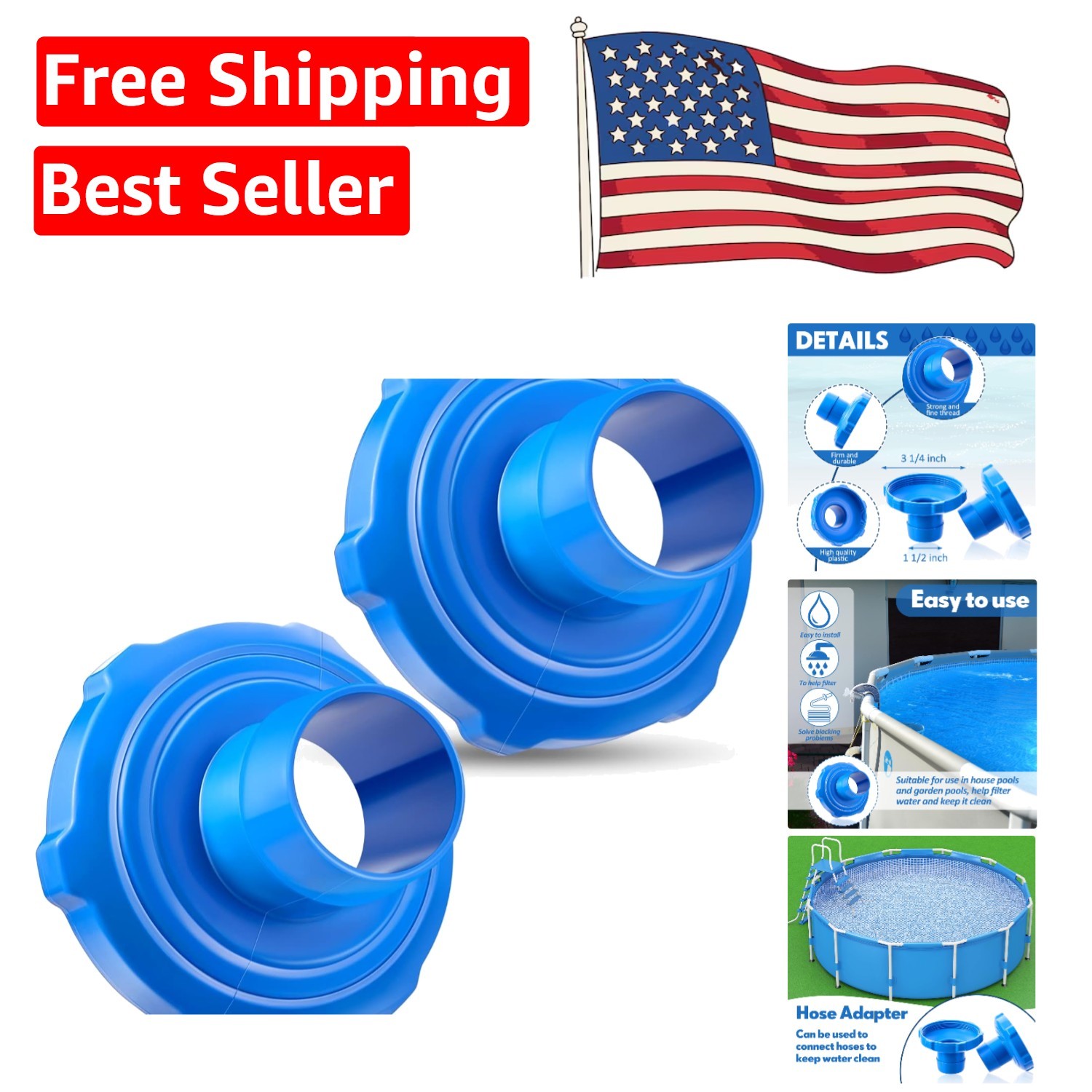 Easy-to-Install Pool Vacuum Adapter Set for Above Ground Systems – 2 Pcs