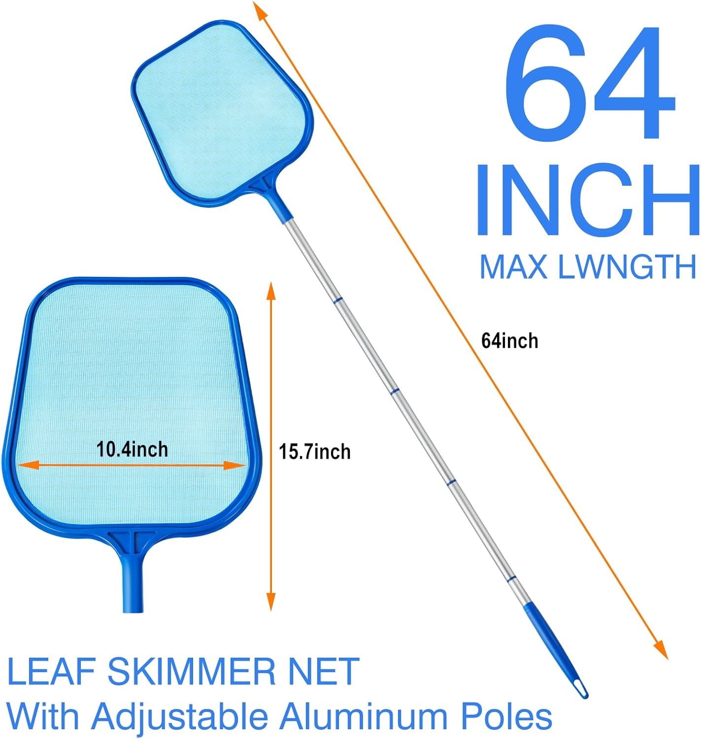 Pool Skimmer Pool Skimmer Net W/ 5 Section Adjustable Telescopic Aluminum Pole