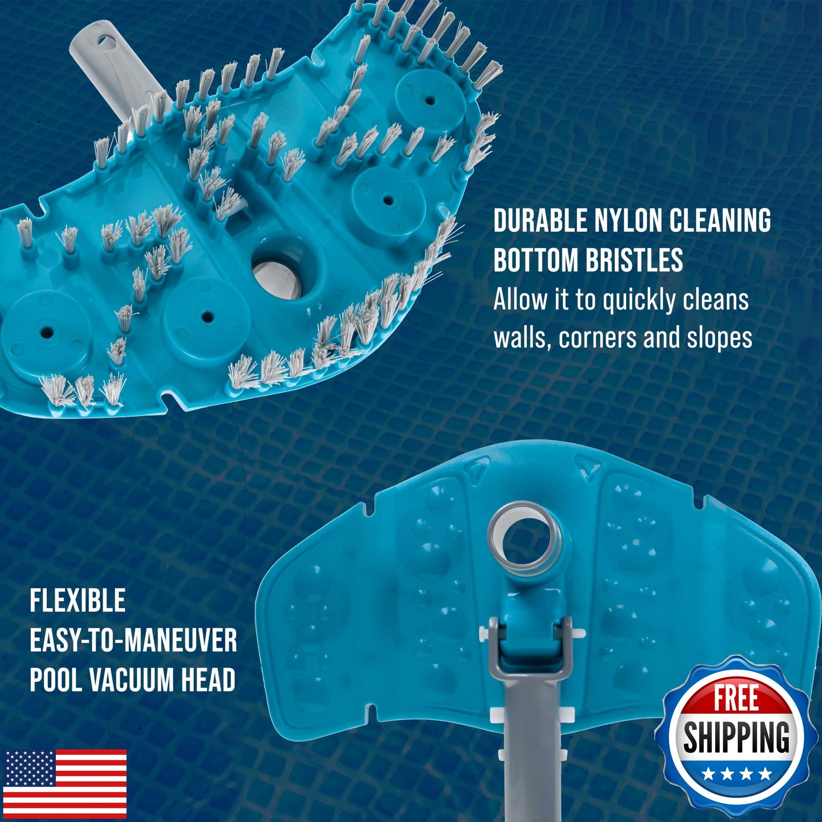 U.S. Pool Supply Very Flexible Weighted Pool Vacuum Head with Bottom Brushes,