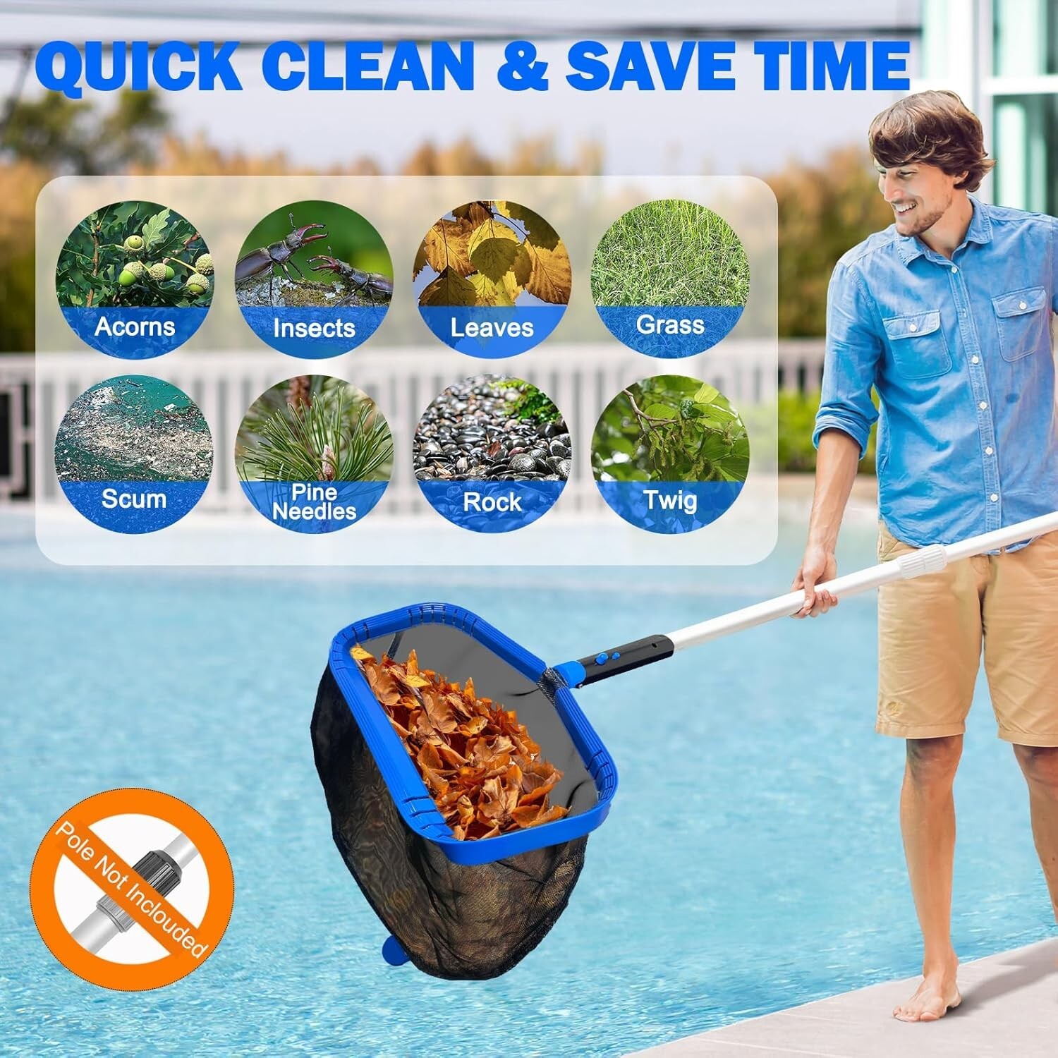 Pool Skimmer Net,Heavy Duty Fine Mesh Swimming Pool Leaf Net, No Pole, 17.5&Prime;