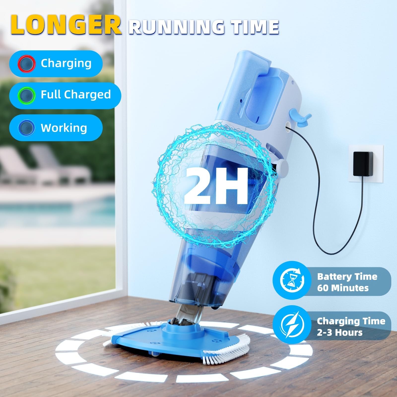 Cordless Pool Vacuum Above & Inground Pools, Powerful 1590 GPH Suction,Handhe…