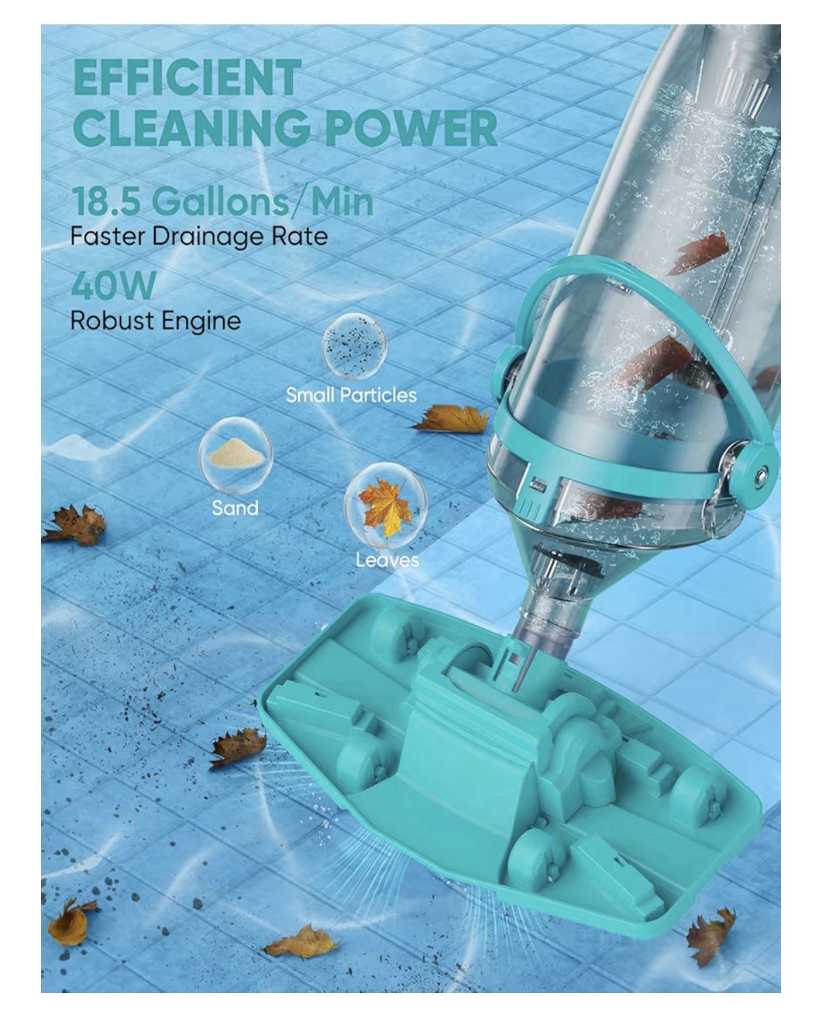 Cordless Rechargeable Pool Vacuum Handheld Cleaner w/ Telescopic Pole Hot Tub