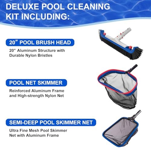 Deluxe Swimming Pool Cleaning Kit Including 20 » Pool Brush Head & Heavy Duty
