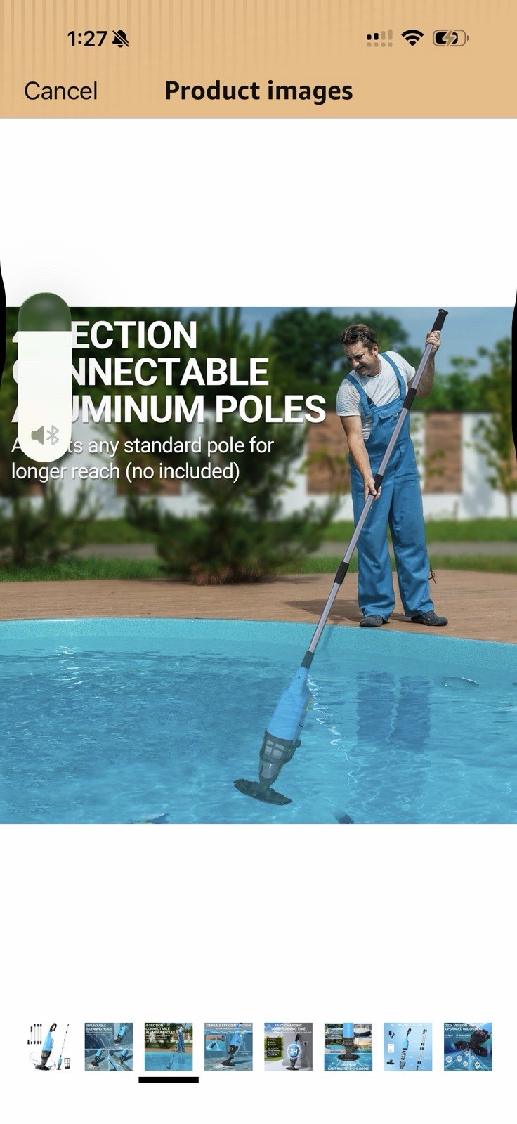 aaculpet Cordless Pool Vacuum 60 Min w/ Extension Pole & Filter Blue/Black
