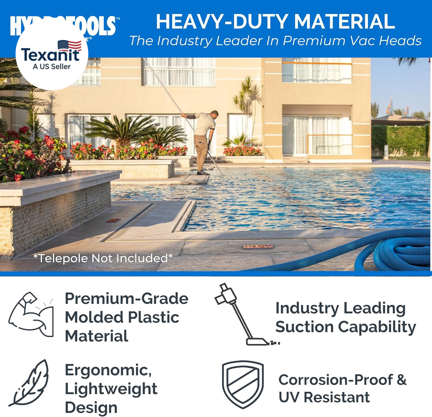HYDROTOOLS Manual Pool Vacuum Head Attachment for Inground & above Ground Pools