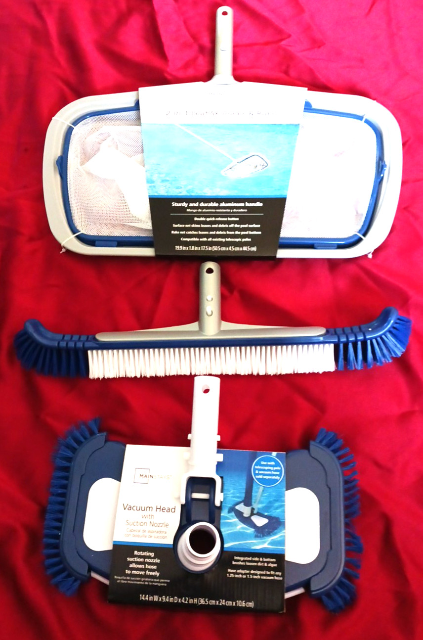 lot 3pcs Pool MAINSTAYS 20&Prime; 2-IN-1 Leaf Skimmer Rake Vacuum Head 20&Prime; Wall Brush