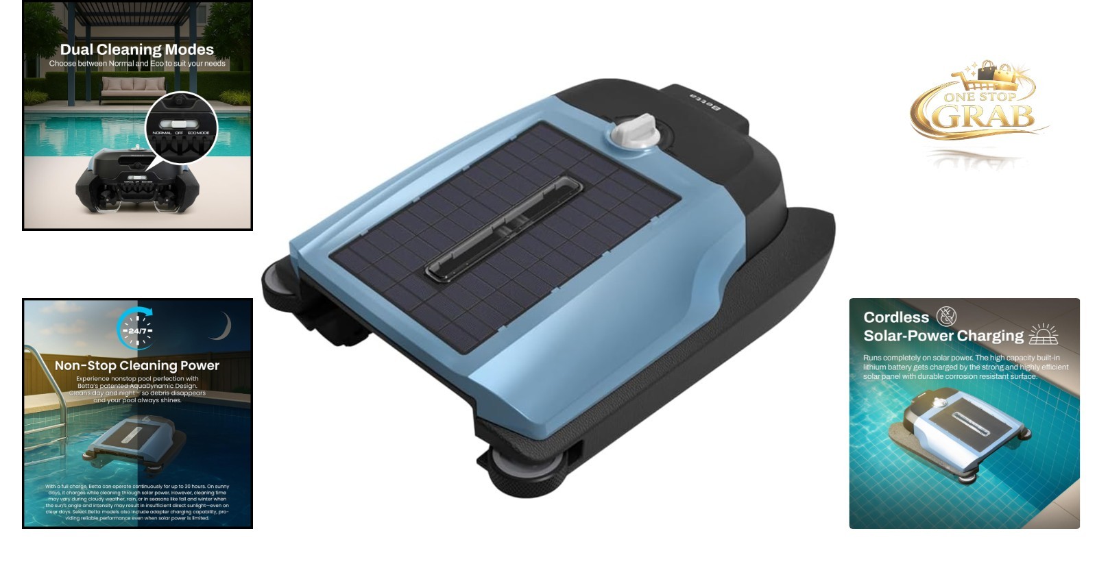Solar Robotic Pool Skimmer Cordless Dual Modes Soft-Touch In-Ground Above-Ground