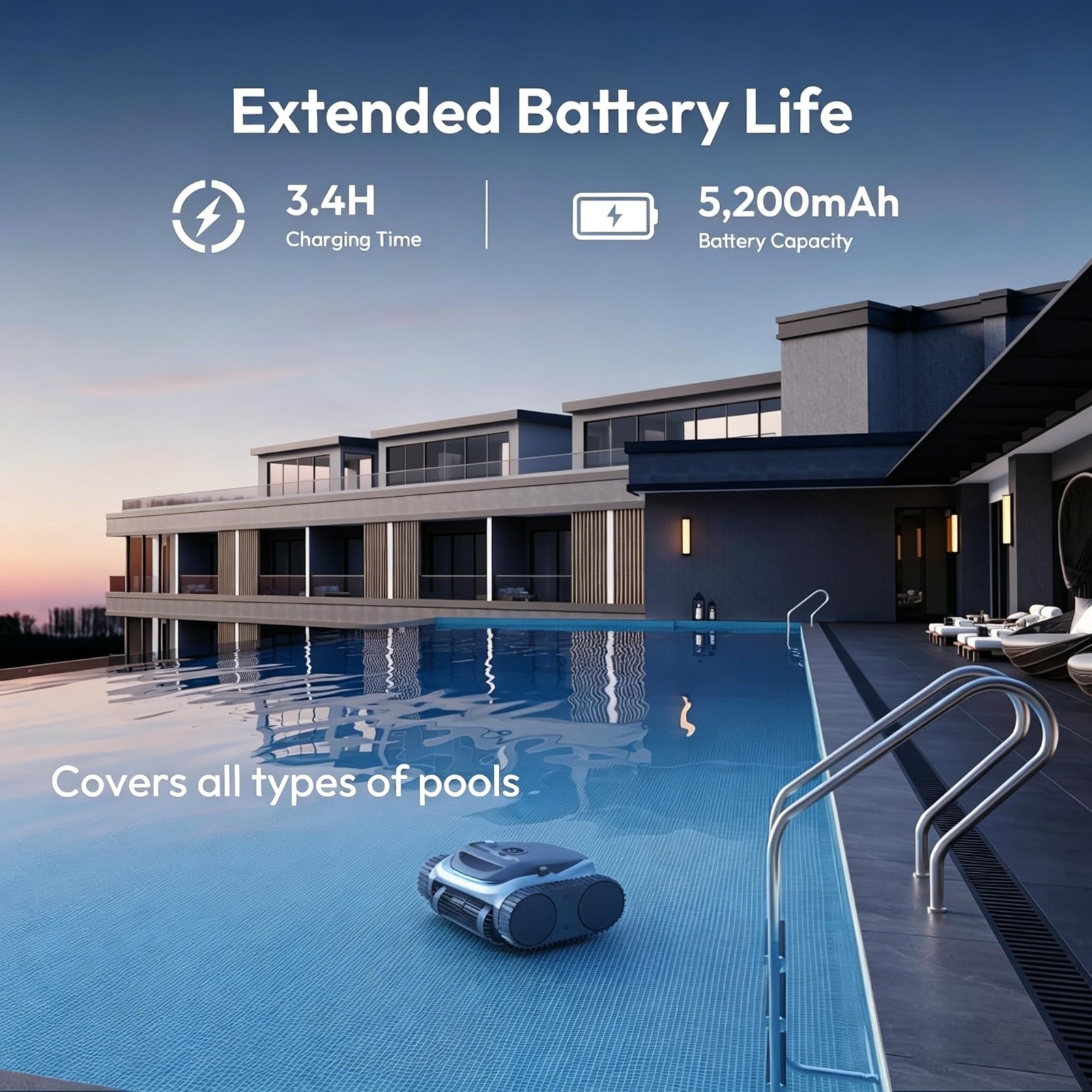 Cordless Robotic Pool Vacuum for Inground & Above Ground Pools, 210 Min Runtime,