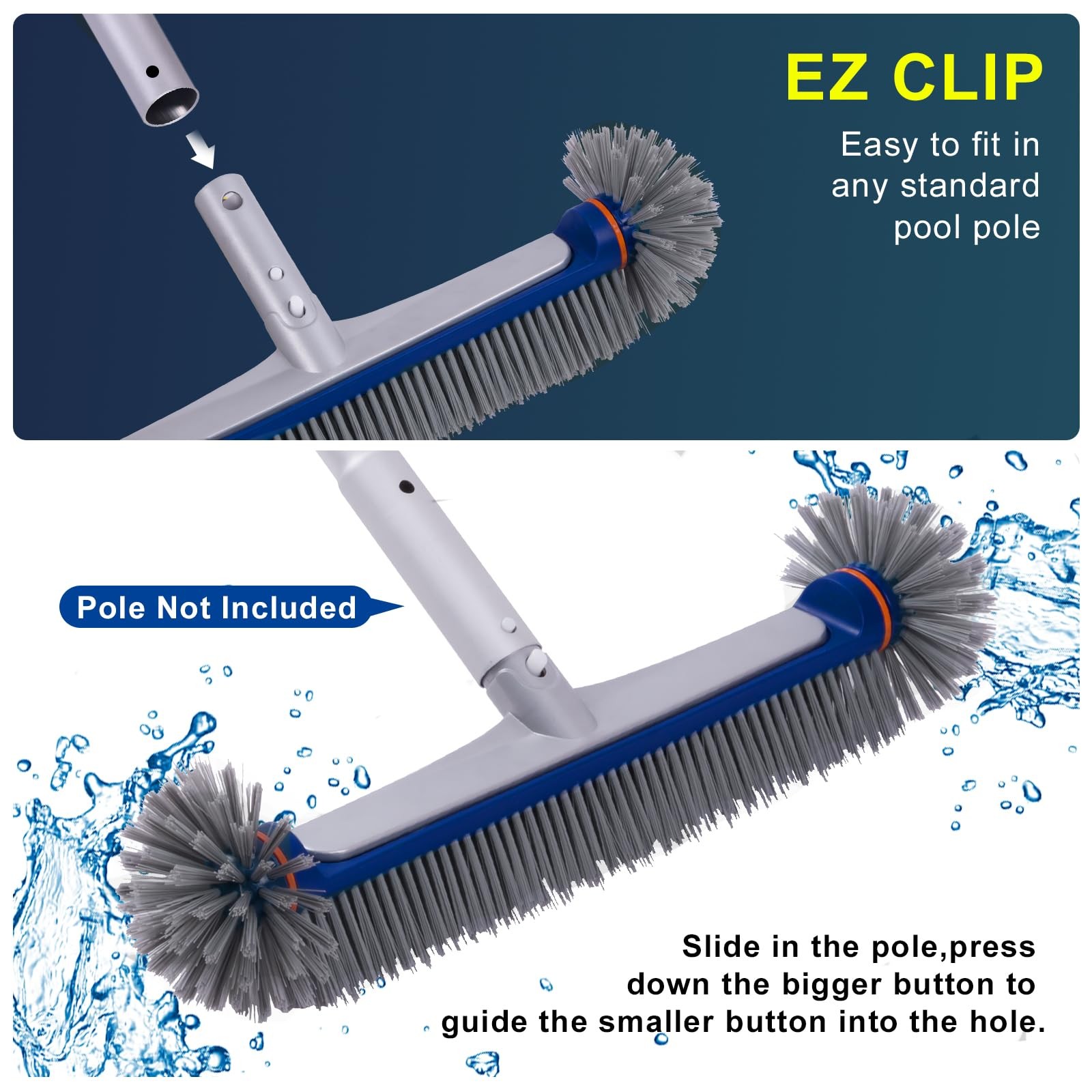 POOLAZA 360 Degree Pool Brush – Heavy Duty 17.5&Prime; 17.5 inches, Blue
