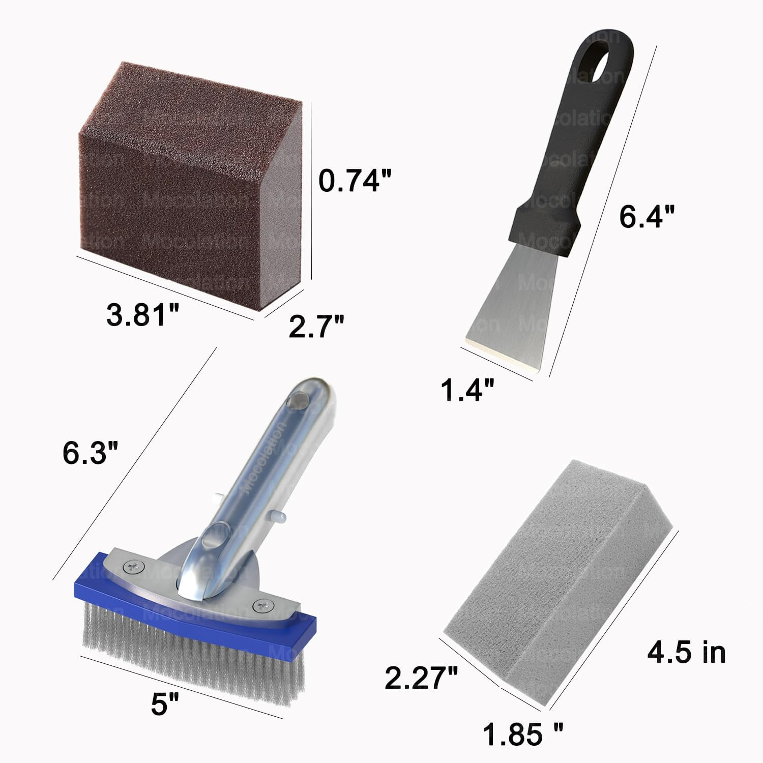Pool Pumice Stone and 5-In Stainless Steel Pool Brush Set with Ez-Clip Handle to