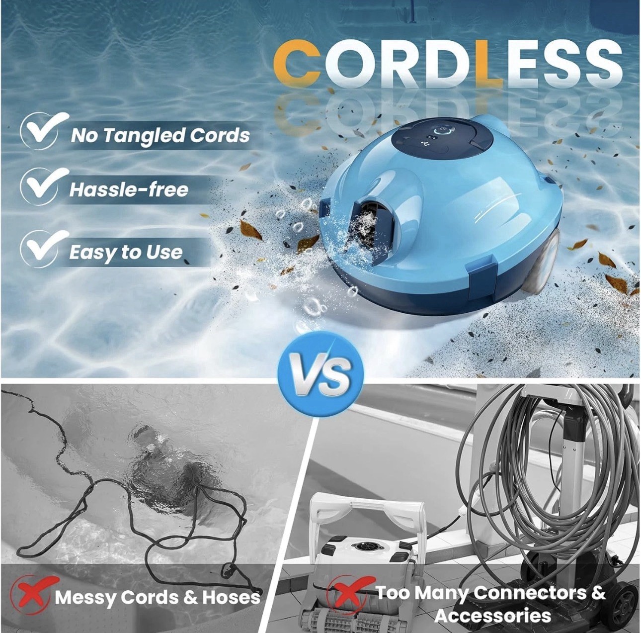 Robotic Pool Cleaner Cordless Handheld Vacuum Leaf Debris Dust Remover