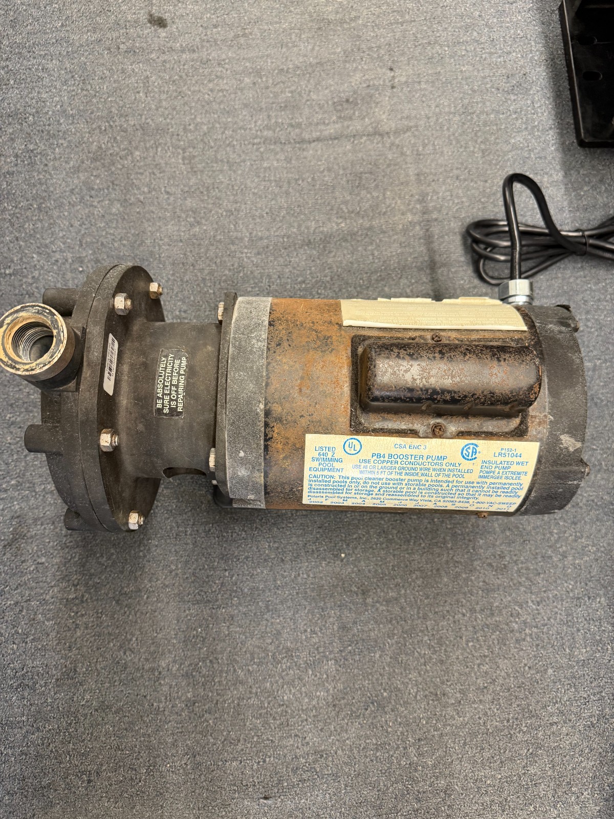 POLARIS BOOSTER PUMP W 6FT CORD, 14 GAUGE, 120 VOLTS OPERATION. (USED