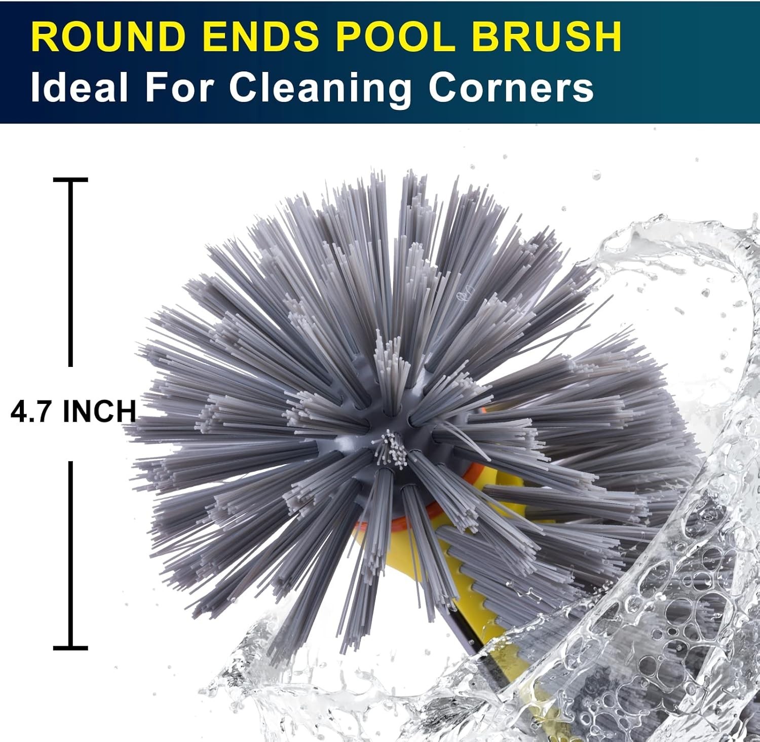 360 Degree Pool Brush Head for Cleaning Walls Floors and Corners Yellow Nylon