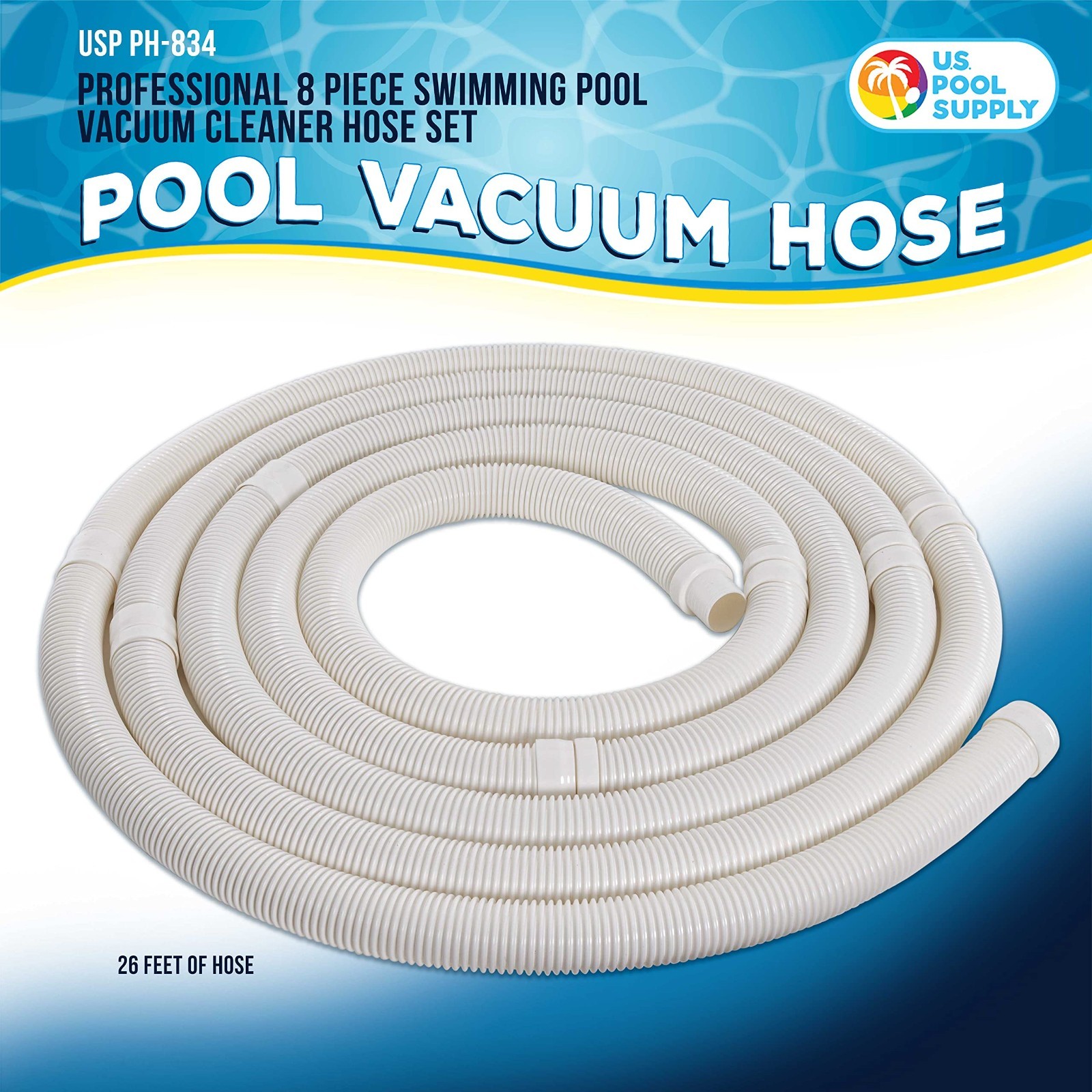 40&Prime; Flexible Pool Vacuum Hose Set – 8 Piece Spiral Wound Connector, 1.5&Prime; Cuffs