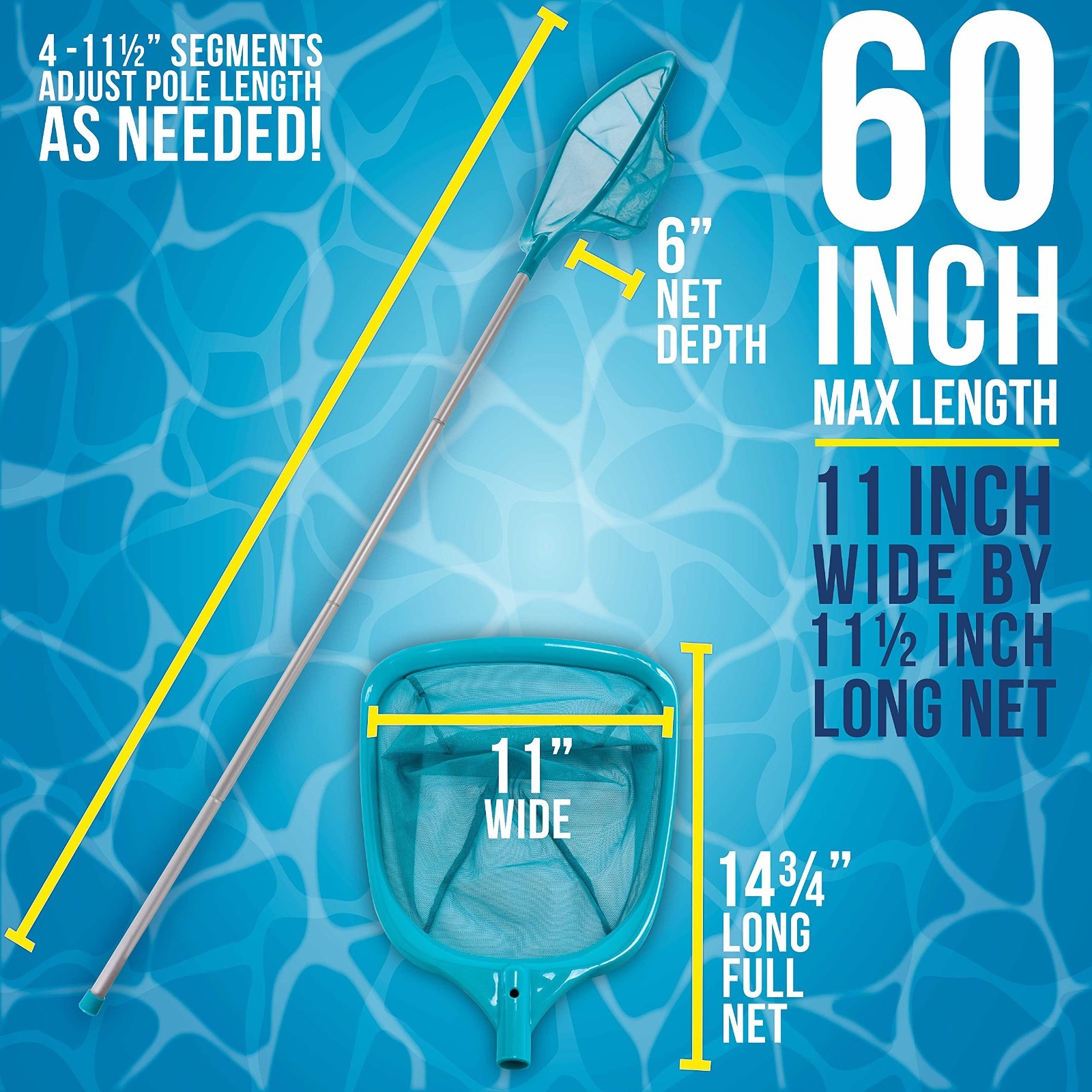 5ft Leaf Skimmer Net with 4-Pole Aluminum Handle – Ultra Fine Mesh for Pools, Sp