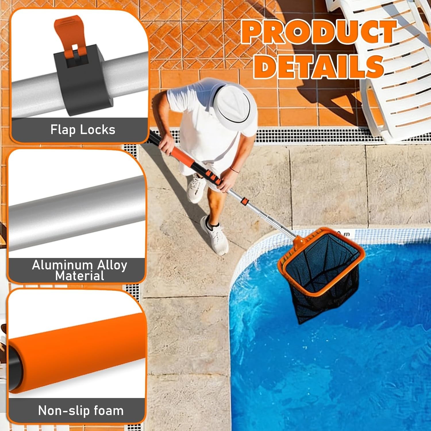 16ft Heavy Duty Telescopic Pool Pole Adjustable Aluminum Pool Cleaning Pole
