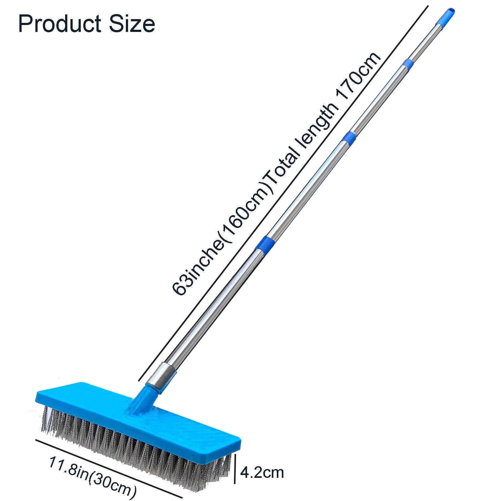 65&Prime; Long Handle Pool Brush – Heavy Duty Stainless Steel Wire Bristle Scrubber…