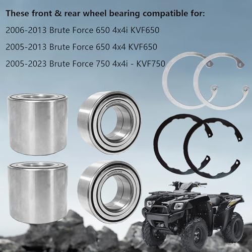 Front & Rear Wheel Bearing with Circlip Compatible with 2005-2013 Brute Force