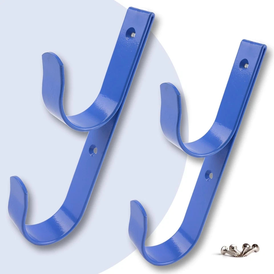 4 PCS Set Wide Pool Pole Hangers Heavy Duty Blue Aluminium Holder Hooks with Scr