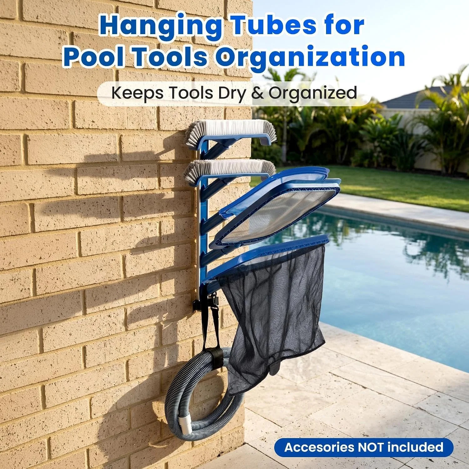 POOLAZA Pool Equipment Storage Rack – Pool Tool Organizer Holds Cleaning Accesso