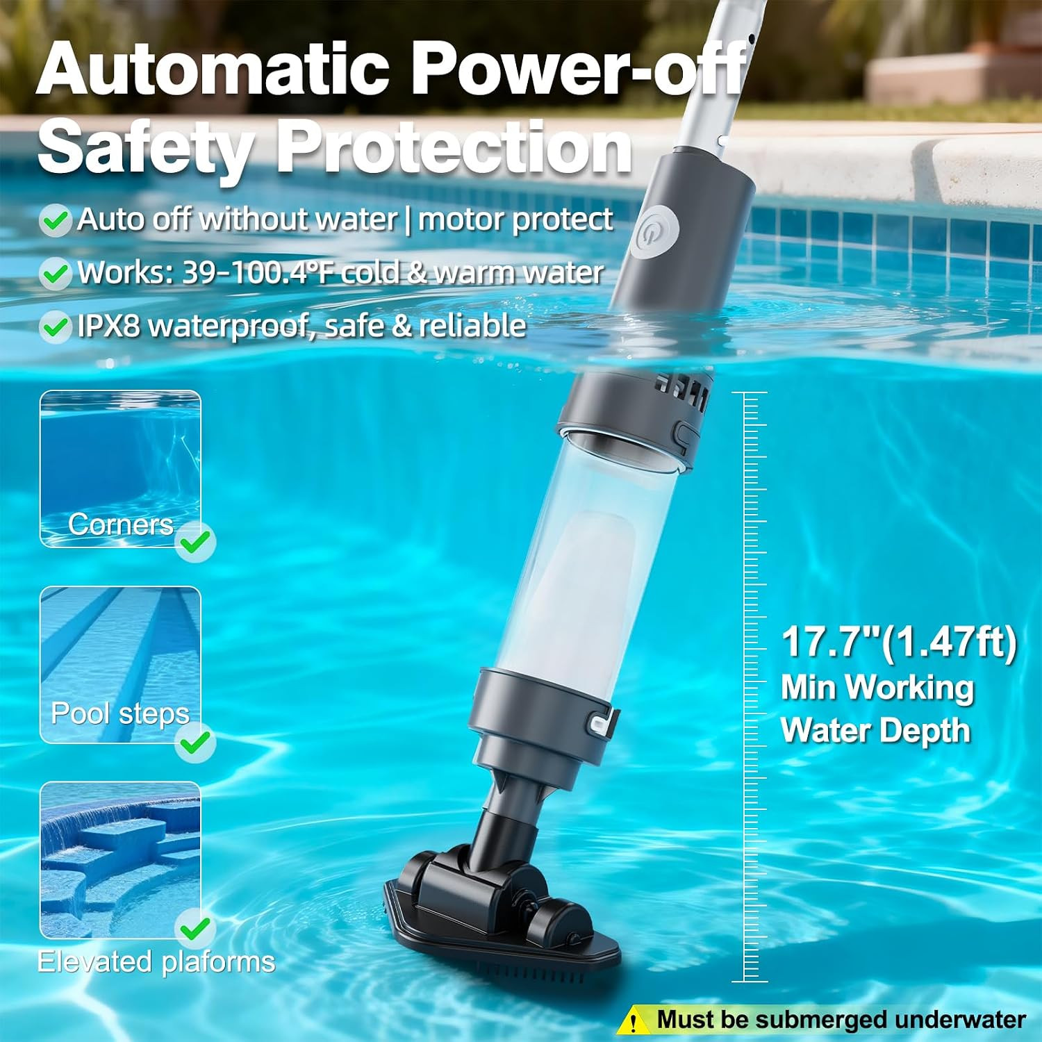 Cordless Handheld Pool & Hot Tub Vacuum for above Ground Pool, 12 Gals/Min Power