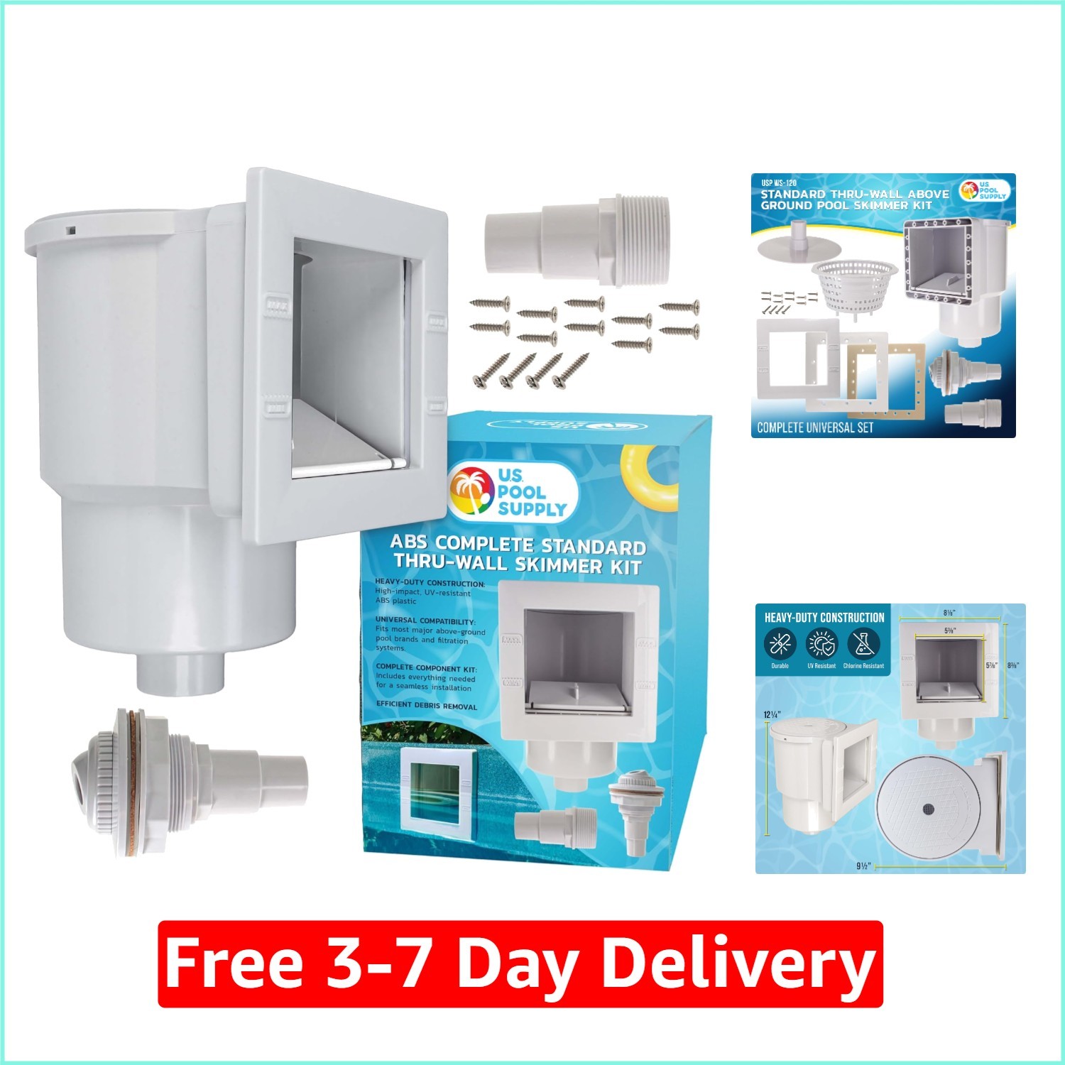 Standard Thru-Wall above Ground Pool Skimmer Kit – ABS Construction, Complete Un