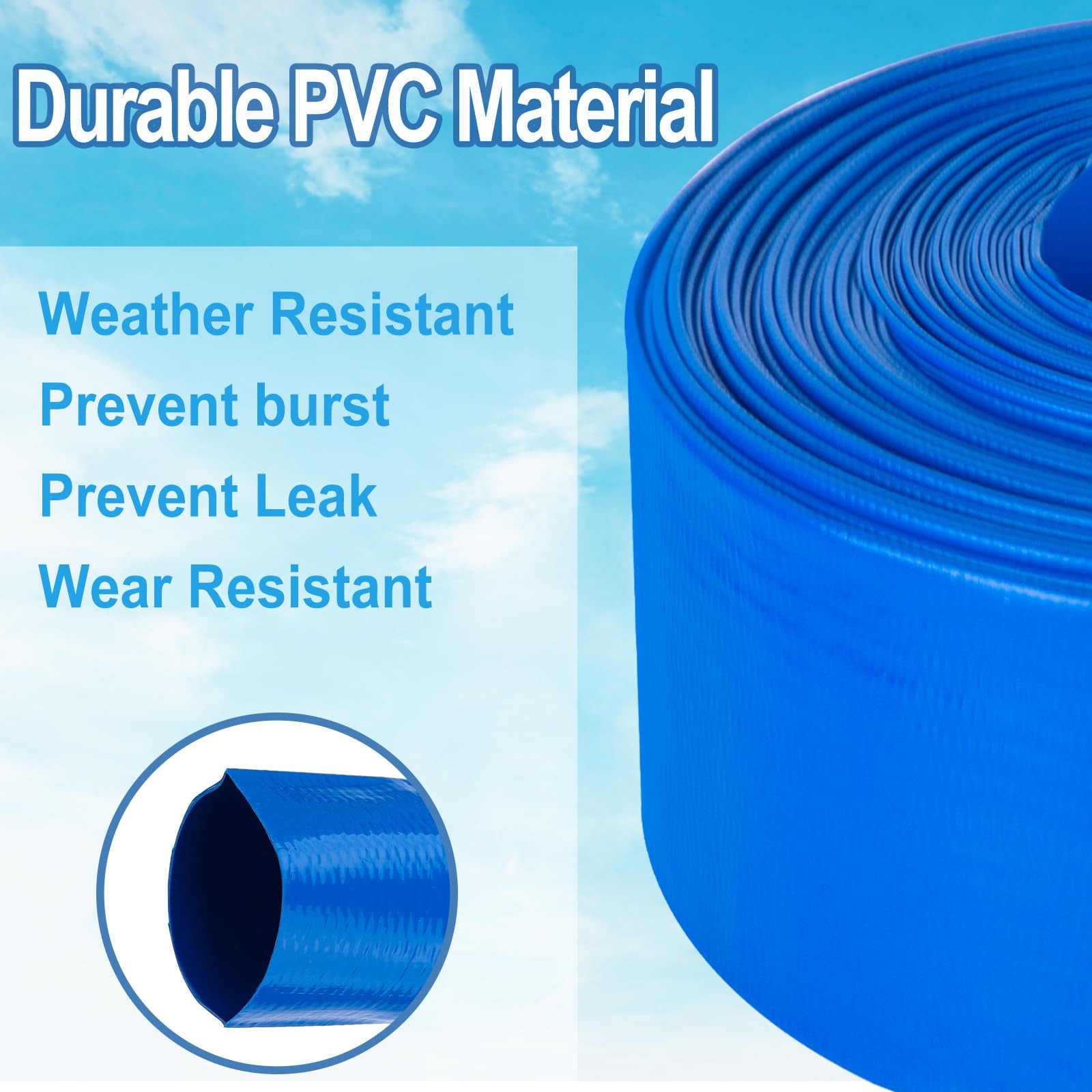 OCGIG 2&Prime; x 100 FT Pool Backwash Hose, Heavy-Duty 100 feet x 2 inches, 100FT