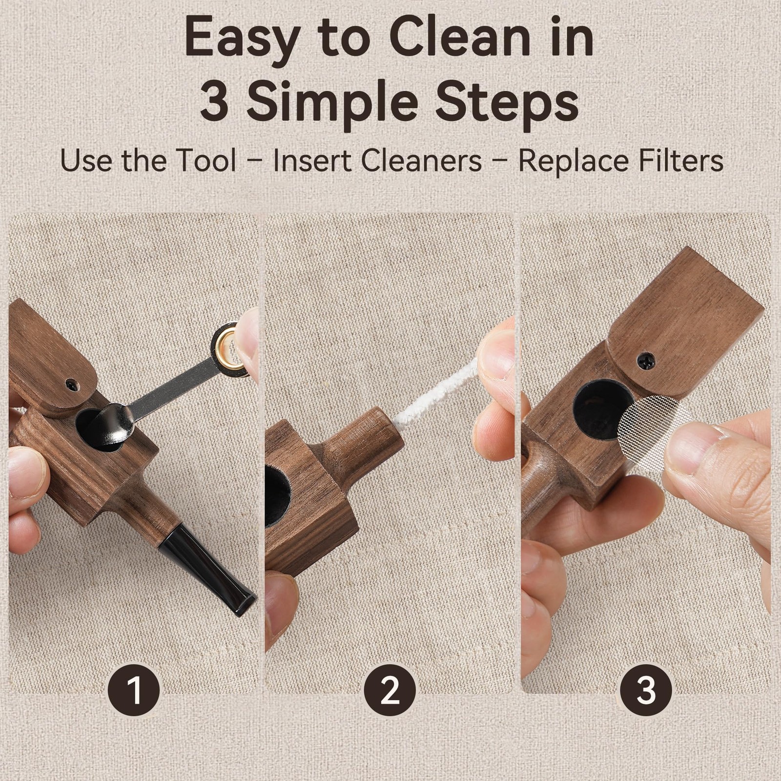 Sivaopa Tobacco Pipe Set – Walnut Wood Square Design Compact Size Light Brown