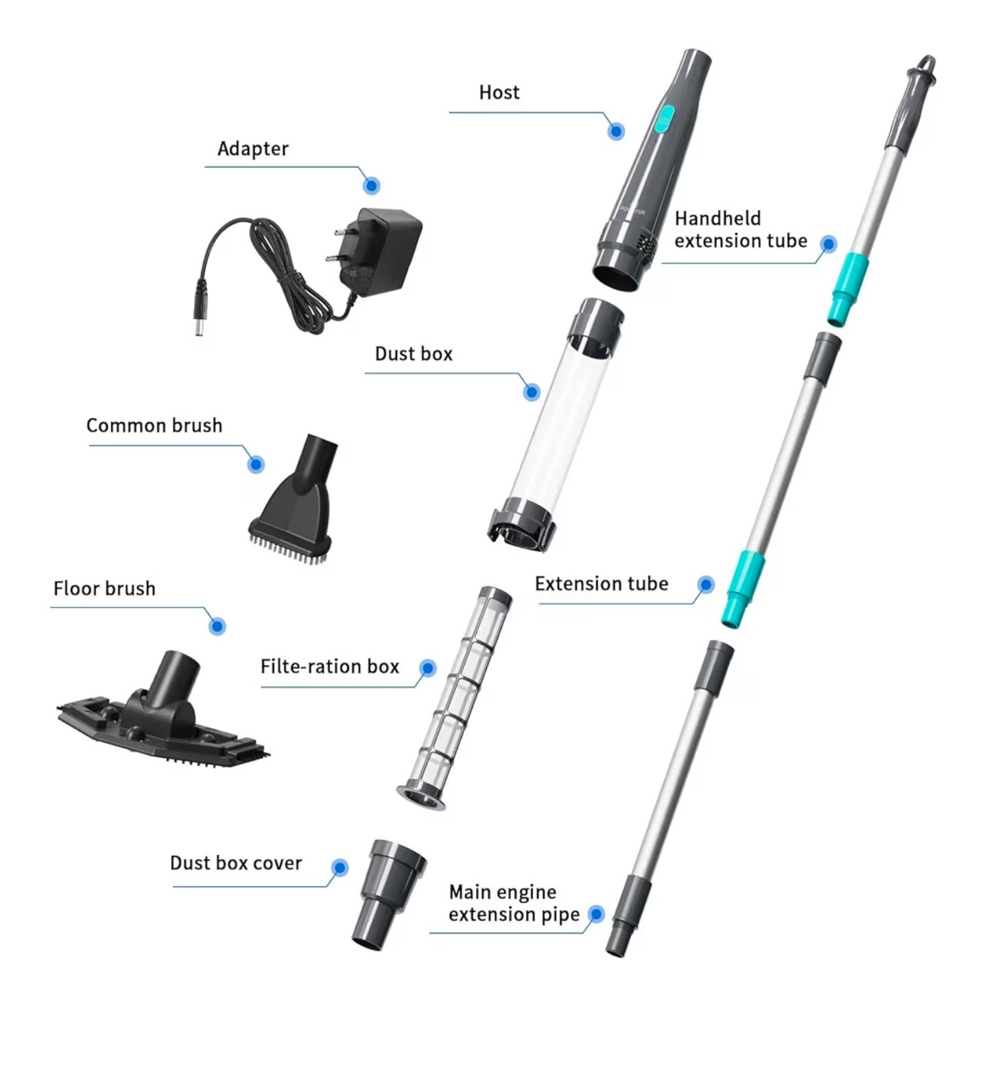 Handheld Pool Vacuum for Above Ground Pool & Hot Tub Vacuum, with 2 Brush Heads