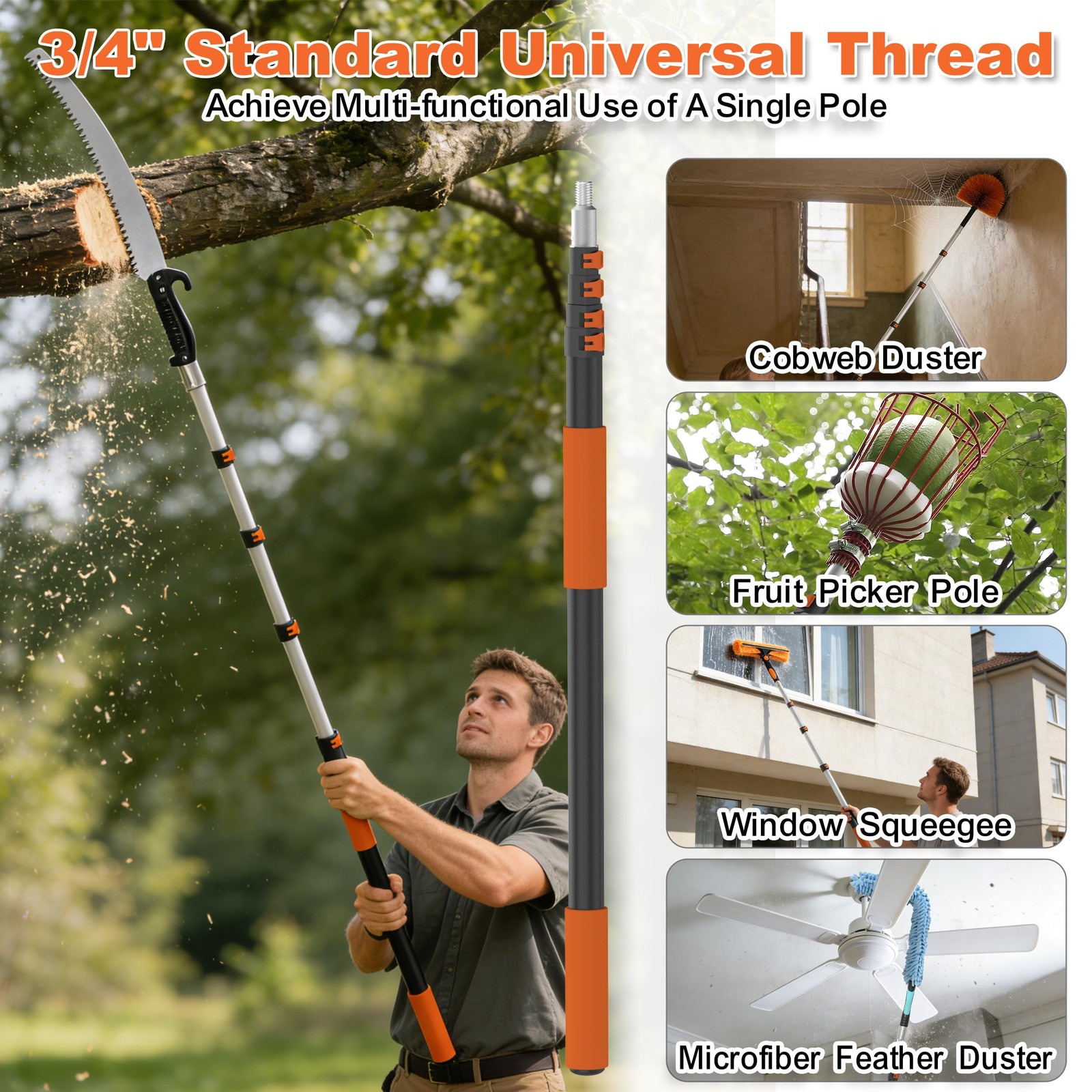 Telescopic Pool Pole 416 FT with 4 Baffle Locks for Cleaning Nets and Brushes