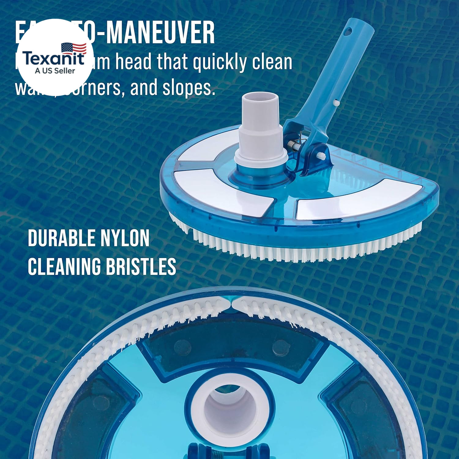 Weighted Pool Vacuum Head, Transparent Curved Half Moon Body – Swivel Connection