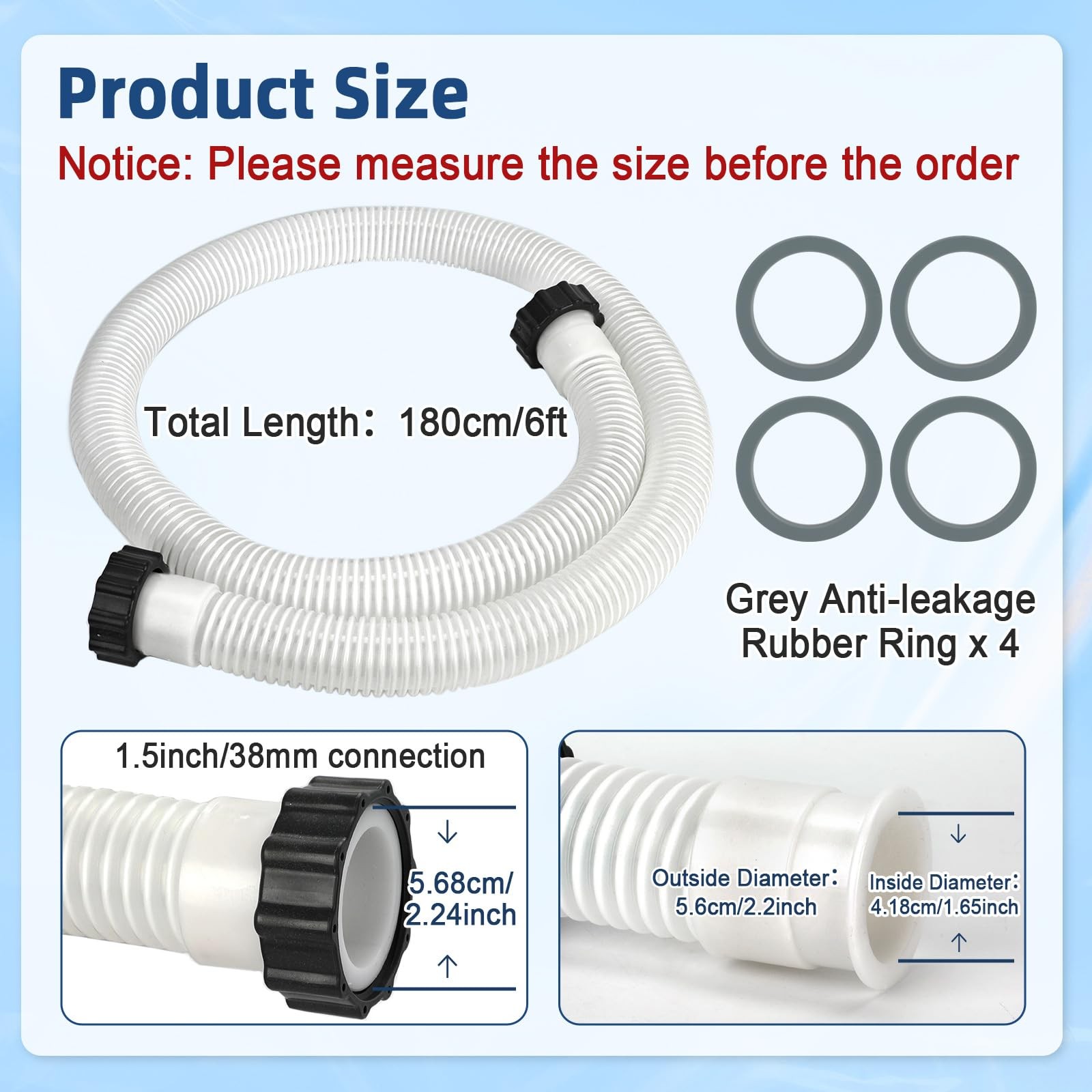2 Pack 2026 Upgrade EVA 6ft/180cm long with a 1.5in/3.8cm diameter, White