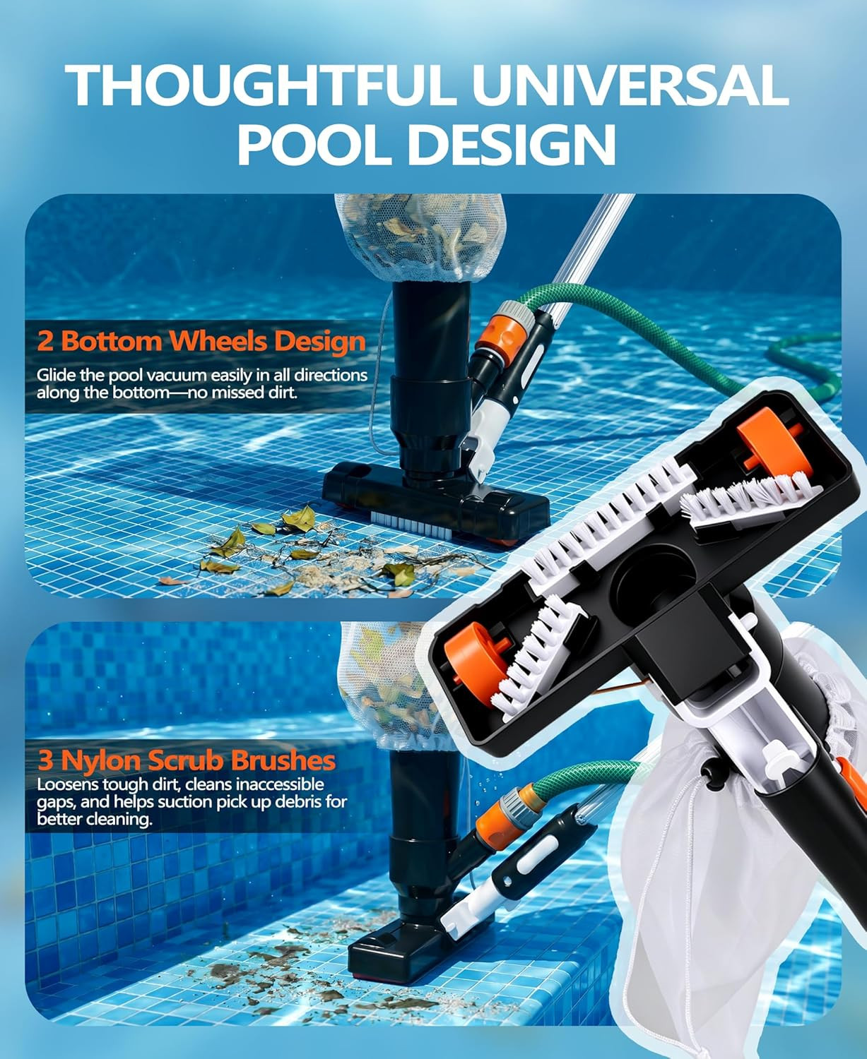 Handheld Pool Vacuum for above Ground Pool, Pool Floor Cleaner with Pole of 75&Prime;&