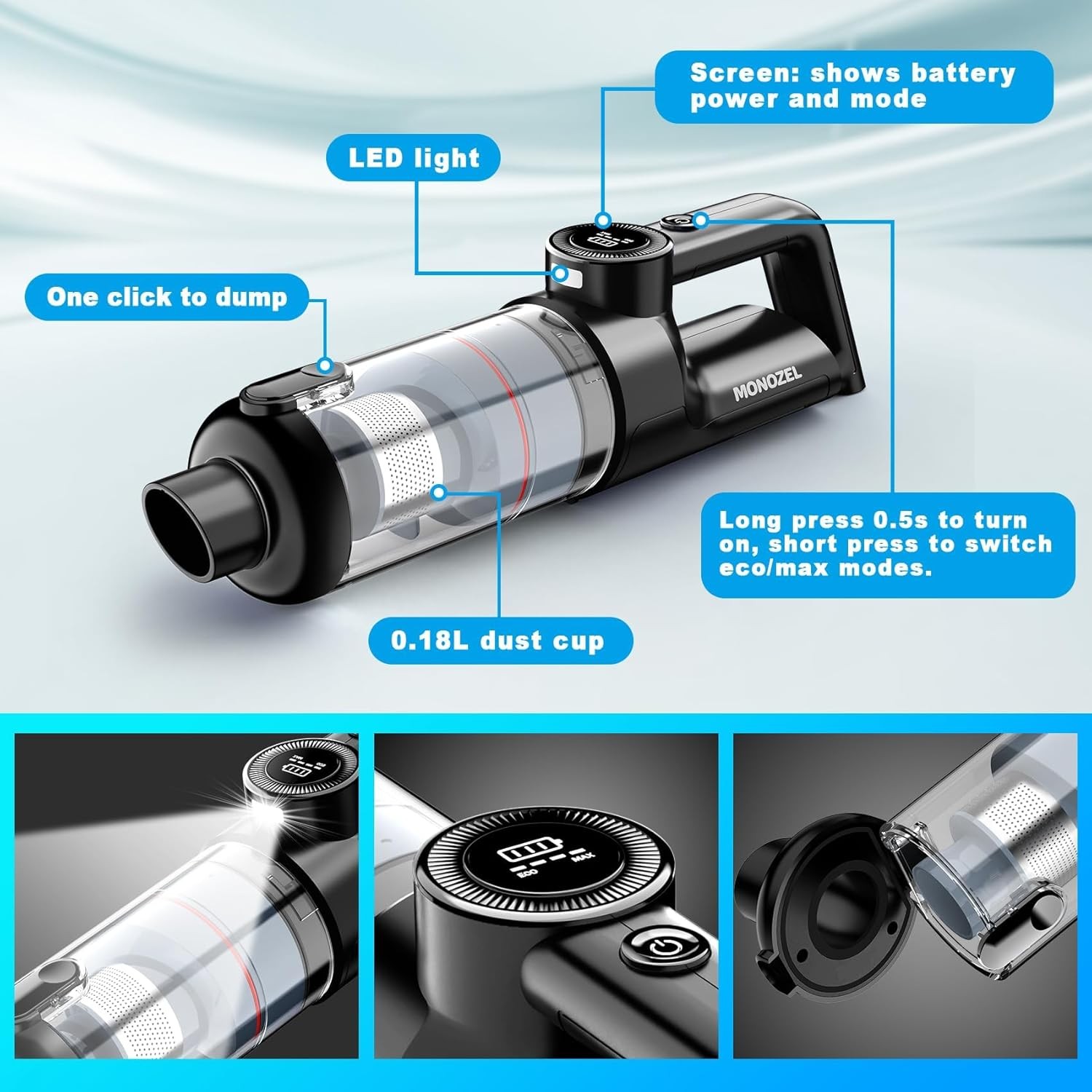 Handheld Vacuum Cordless – Car Vacuum Cleaner with Brushless Motor, Fast Charge,