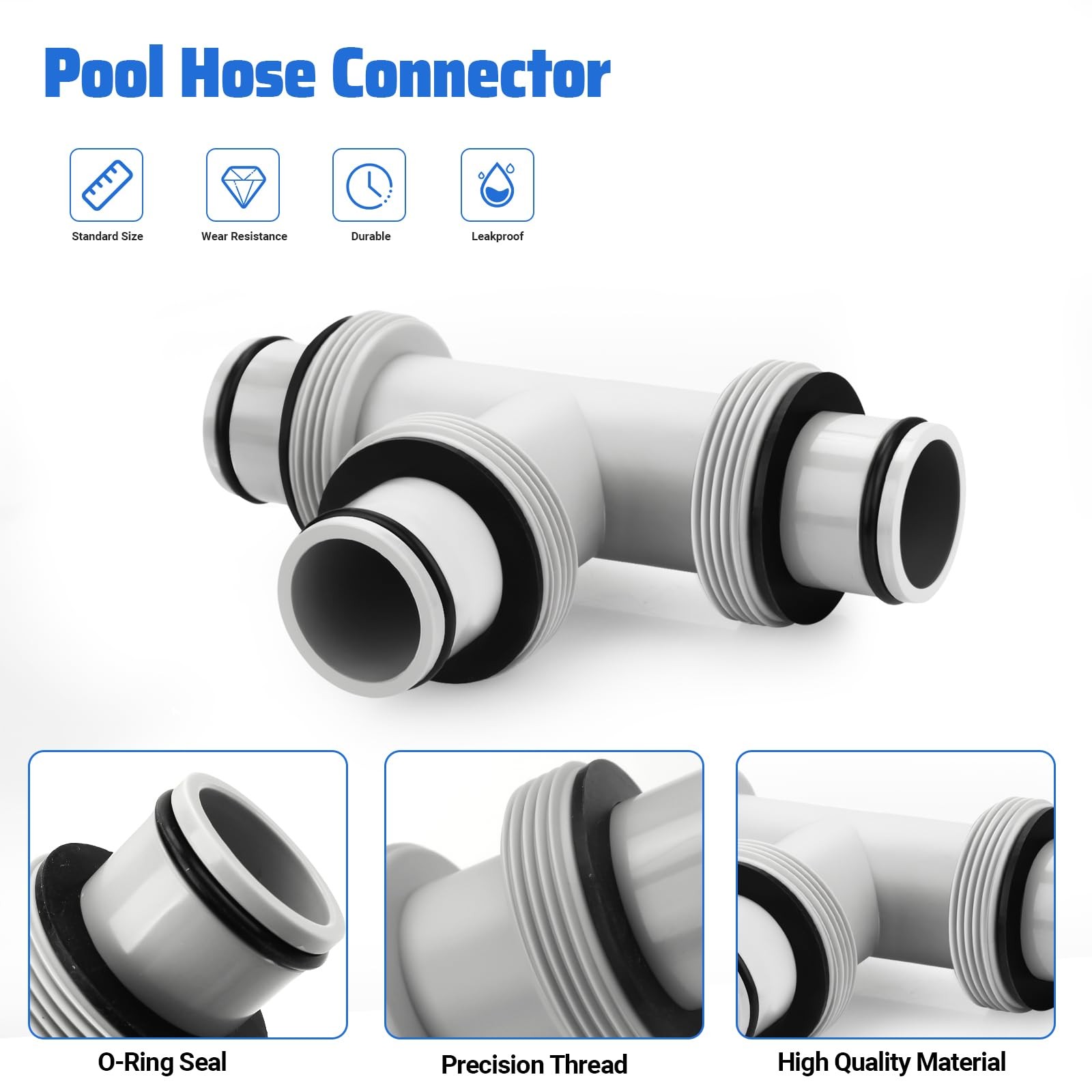Filter Pump Hose Connector,1.5’to 1.5&prime; T Joint Pool 1.5 inches, Gray