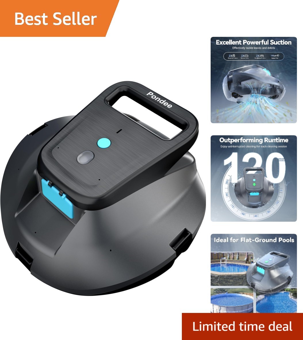 Effortless X1 Robotic Pool Cleaner – 850 sq.ft & 120-Min Runtime, Fast Recharge