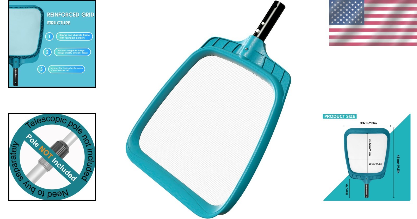 Professional Pool Leaf Skimmer with Fine Mesh Net Bag – Effortless Cleaning