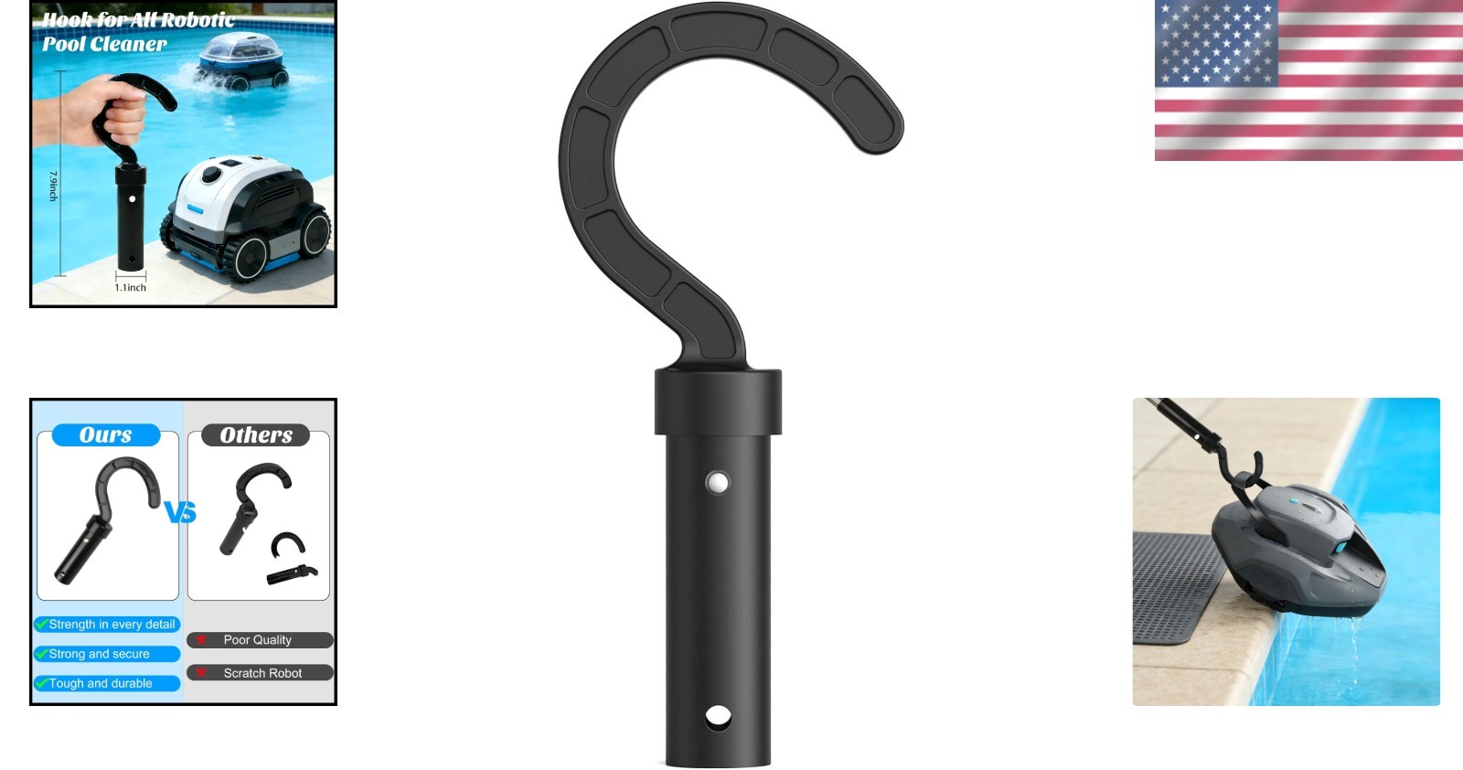 User-Friendly Pool Cleaner Hook – Fits All Robotic Vacuums, Above & Below Ground