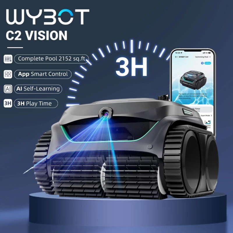 WYBOT C2 Vision Robotic Pool Cleaner Cordless Pool Vacuum Wall Climb Inground