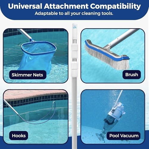 Telescopic Pool Pole 12ft – Heavy Duty Aluminum, Adjustable Skimmer & Cleaning T