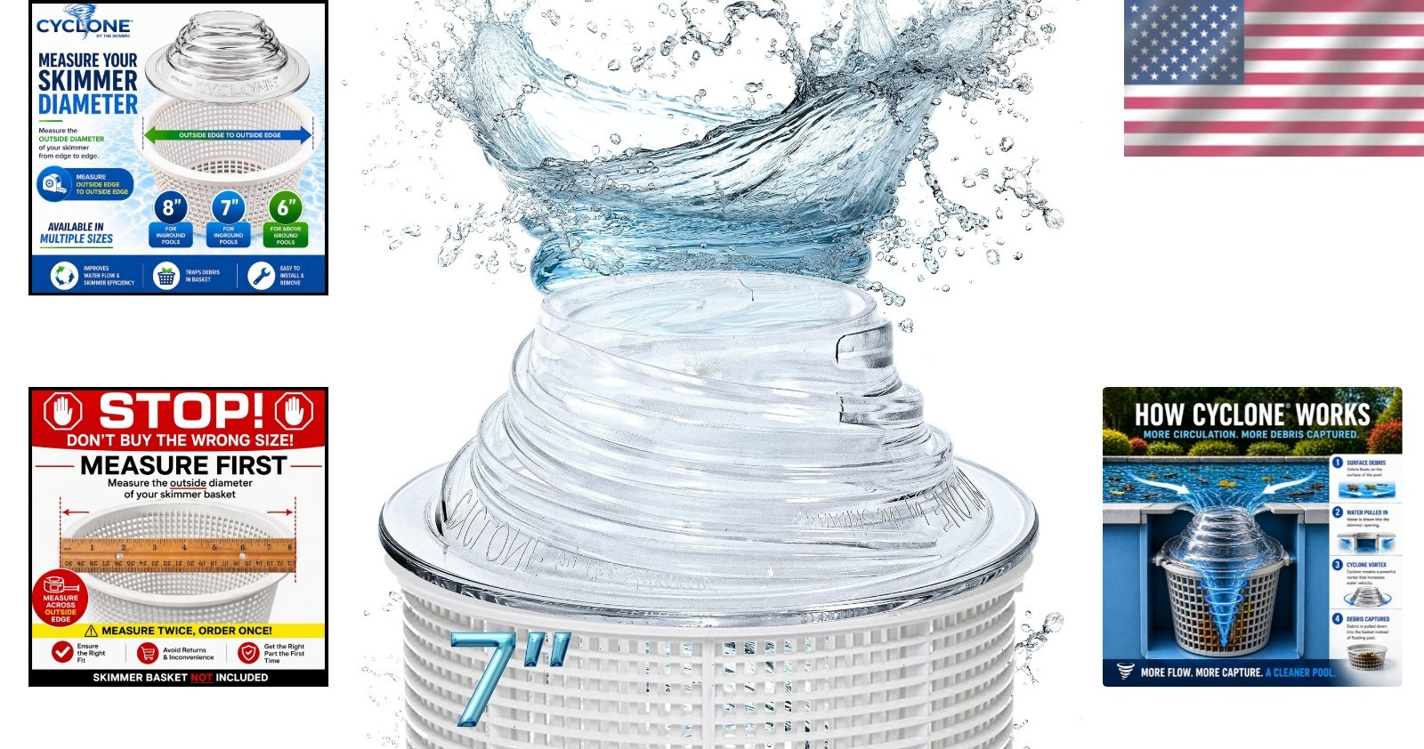 Pool Skimmer Cyclone Basket Enhancer 7 Inch Fits Any Pool Water Level Improve…