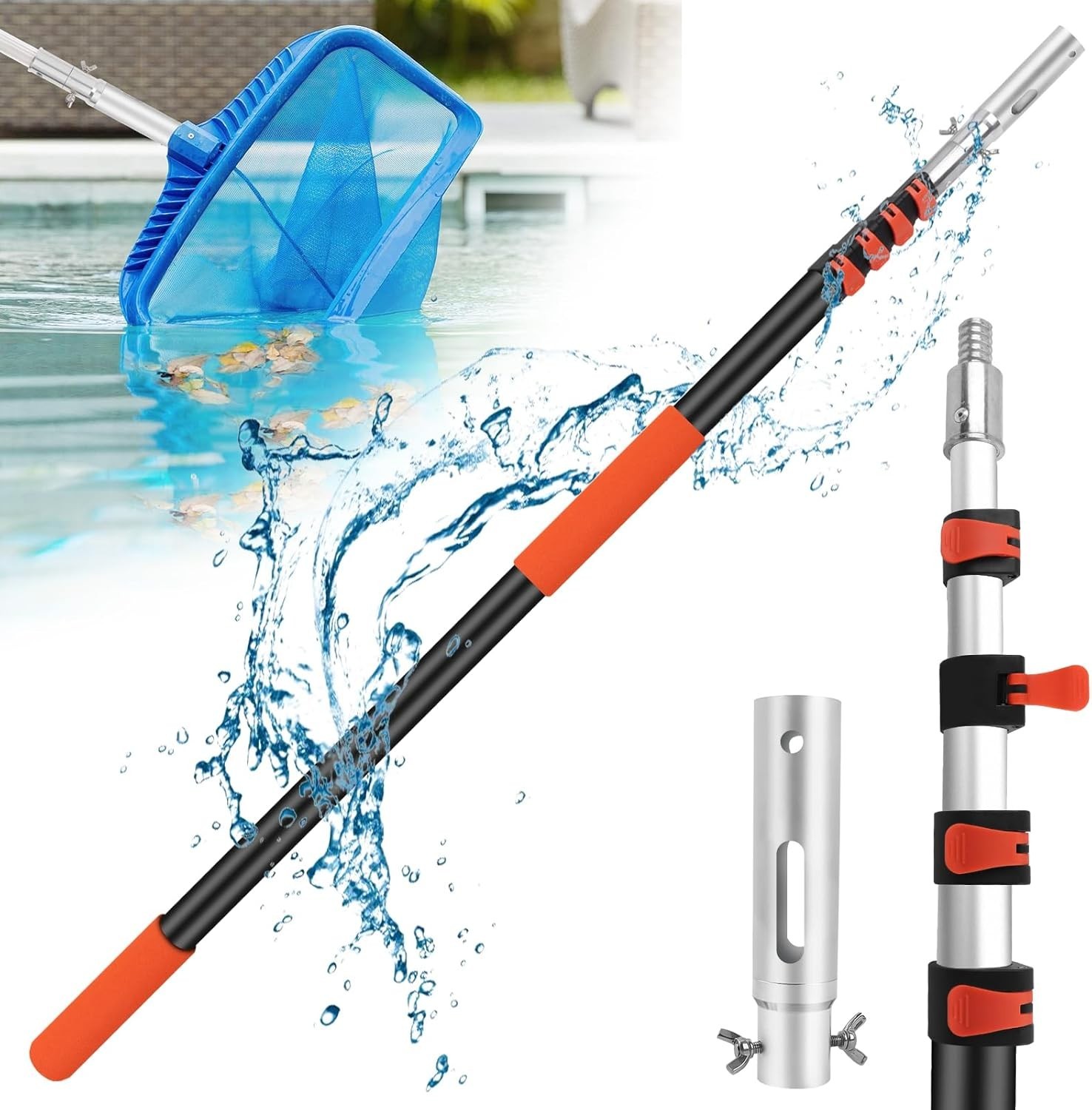 16ft Heavy Duty Aluminum Telescopic Pool Pole with Locks for Skimmer Rake Brush