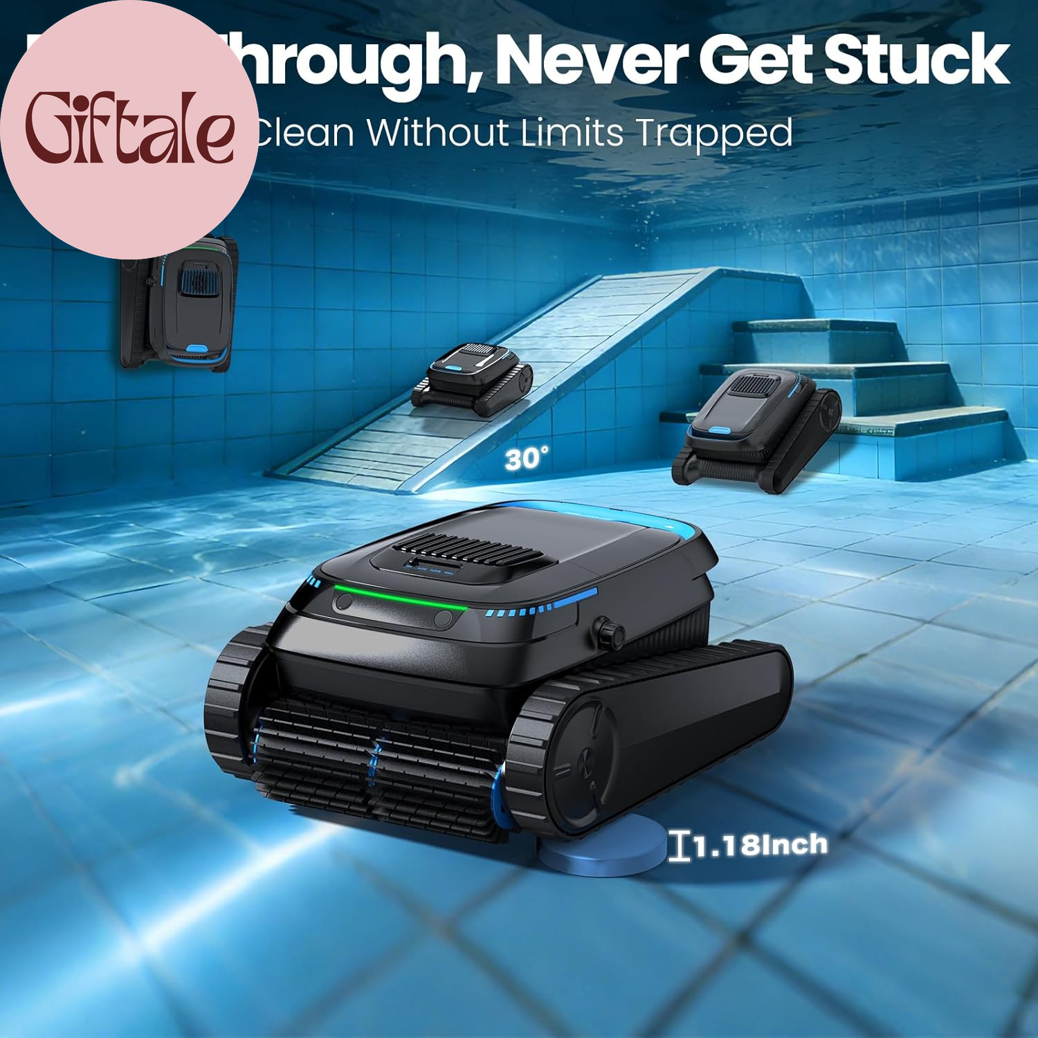 Robotic Pool Vacuum PC10, Cordless Pool Cleaner Robot for Inground & above Groun