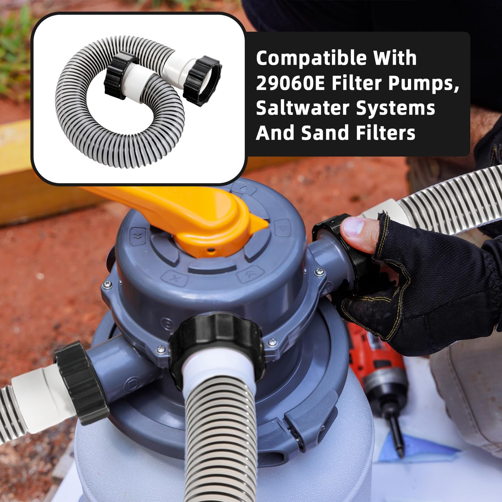 Conderyang 24inch 1 1/2&Prime; Pool Sand Filter Pump Hose For Above Ground Black